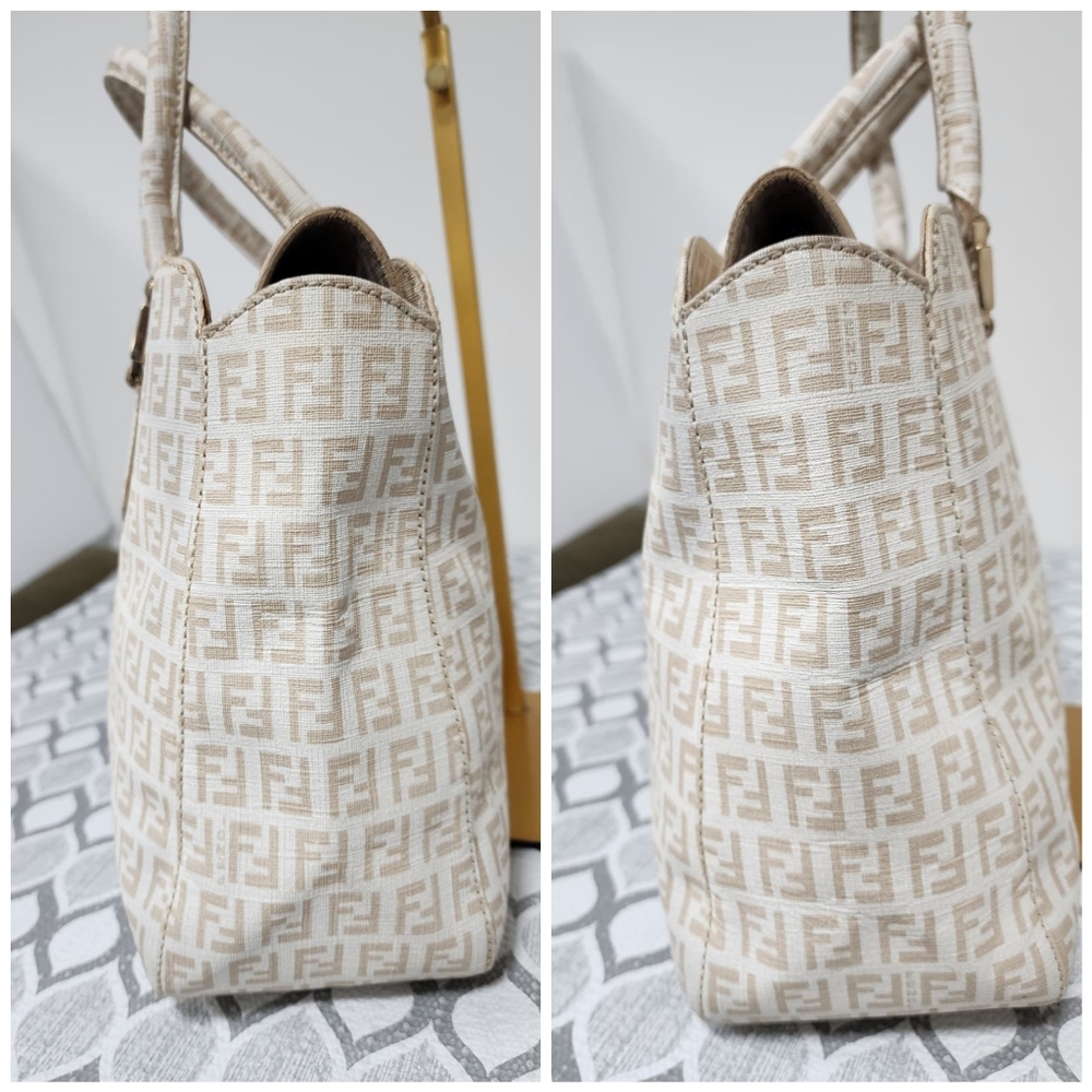 Fendi Zucchino Coated Canvas FF Handle Tote Bag Beige - Picture 9 of 15
